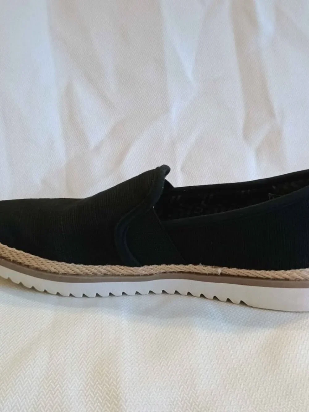 BOBS from Skechers Women's Black Canvas Flexpadrille slip-on Loafer Shoes 7